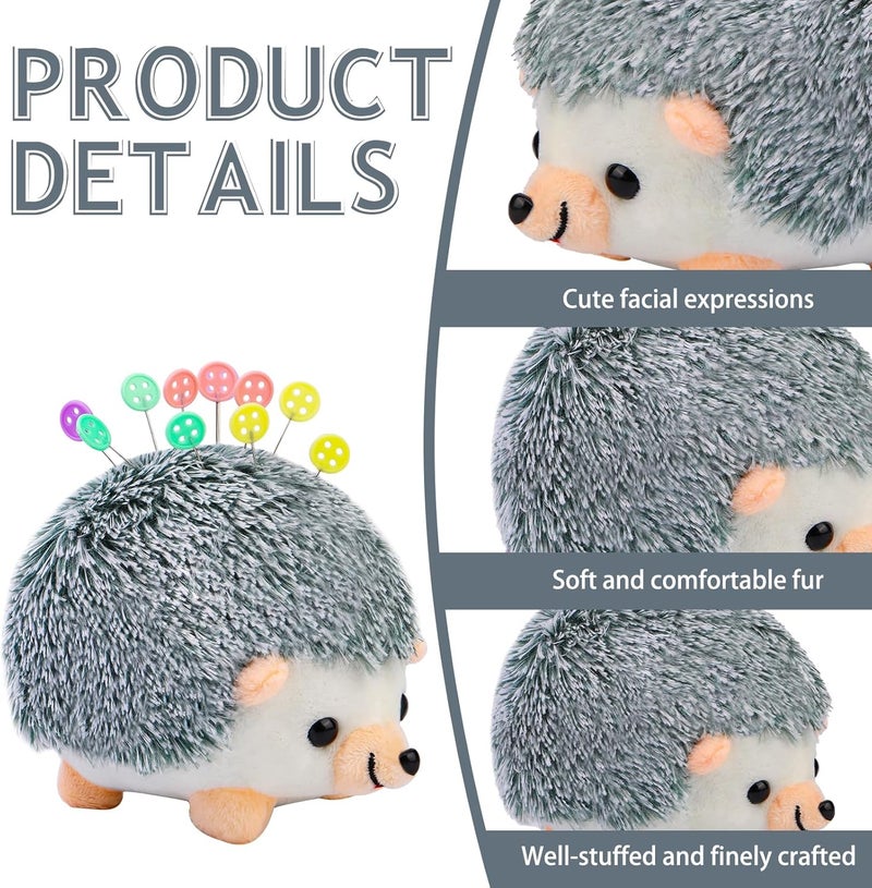 FTEVEN 100 Pieces Flat Head Straight Pins Hedgehog Pincushion Kit, Big Pincushion with Clear Storage Box and Quilting Pins, Colorful Head Straight Sewing Pins for Handicrafts DIY Sewing - Image 2